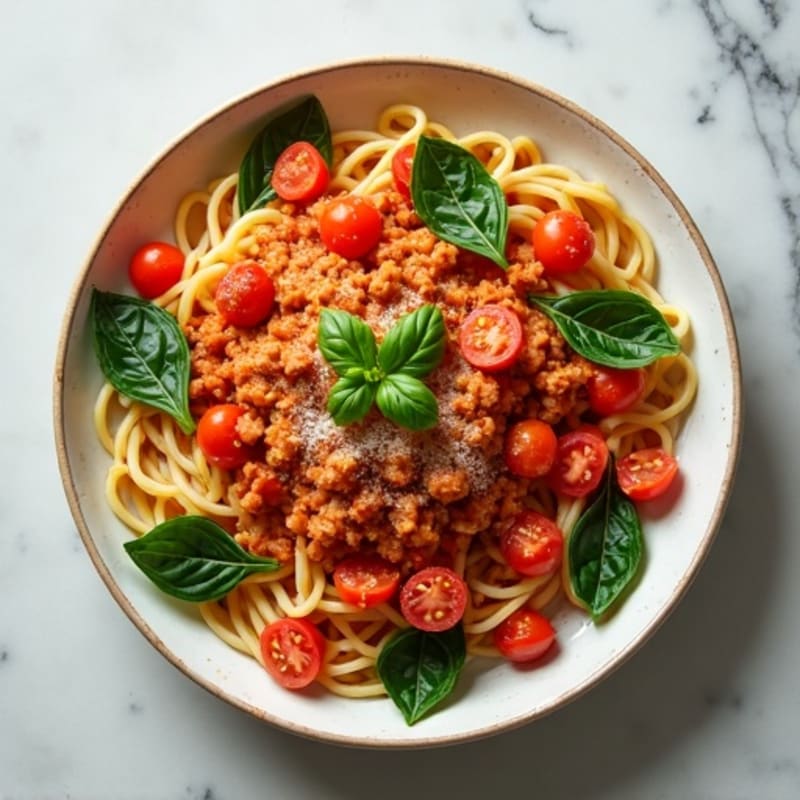 Lean Ground Turkey Pasta with Fresh Tomato Sauce and Spinach