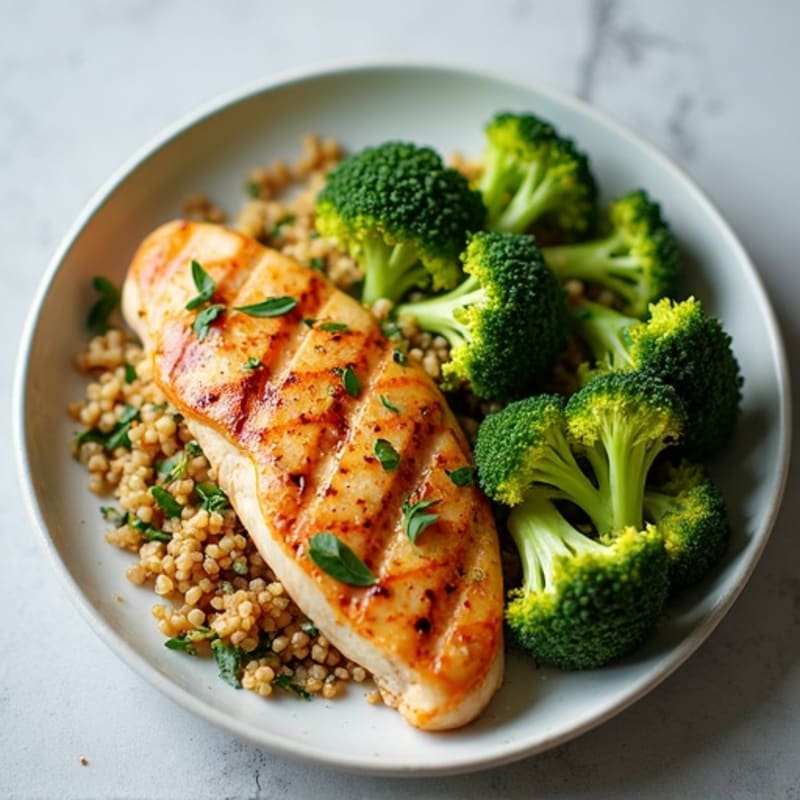 Grilled Chicken Breast with Quinoa and Roasted Broccoli