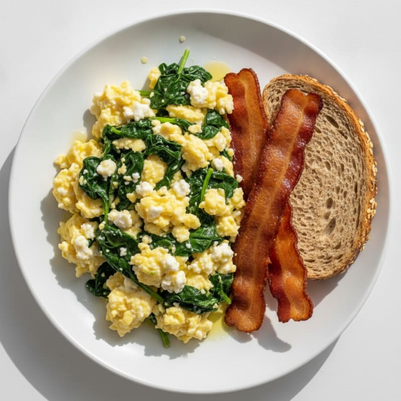 Cottage Cheese Scramble with Spinach and Turkey Bacon