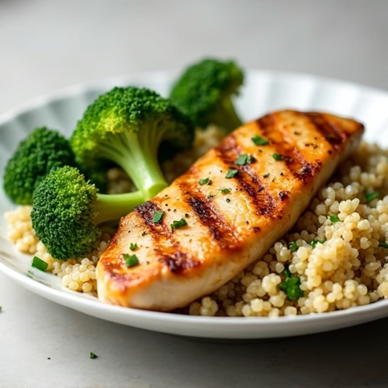 Grilled Chicken Breast with Quinoa and Steamed Broccoli
