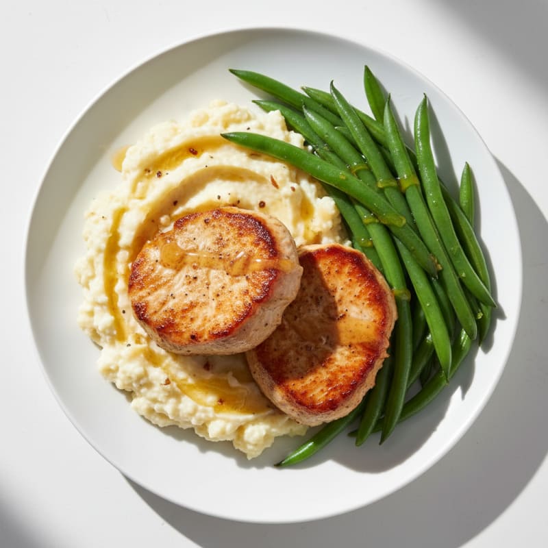Seared Turkey Tenderloin with Steamed Green Beans and Mashed Cauliflower