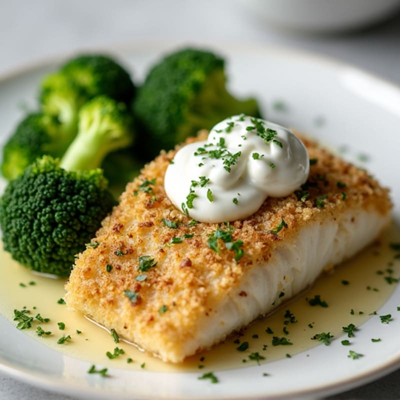 Herb-Crusted Baked Cod with Steamed Broccoli