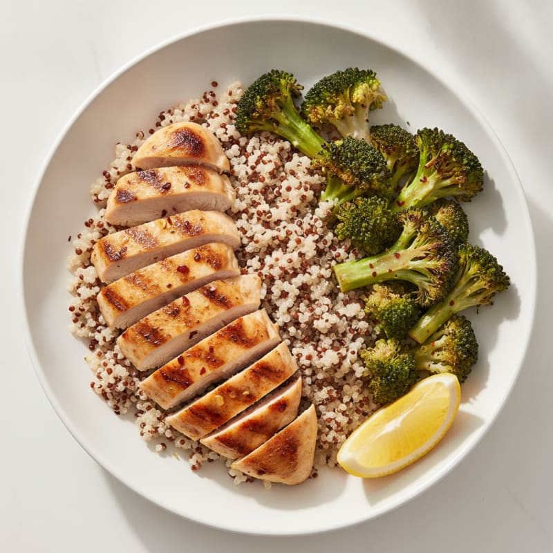 Grilled Chicken and Quinoa Bowl with Roasted Broccoli