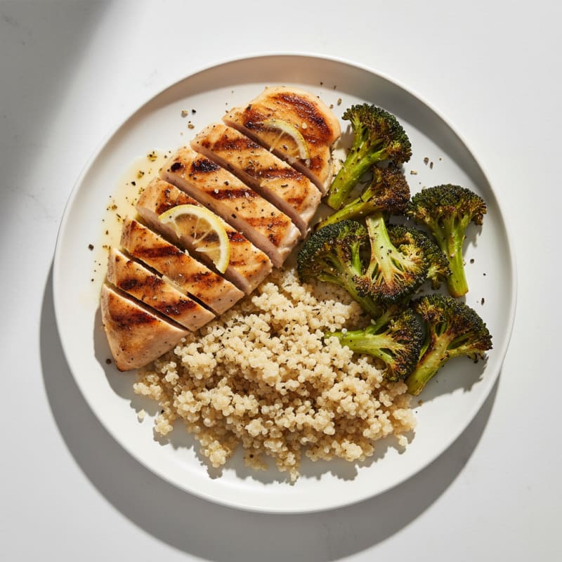 Grilled Chicken Breast with Quinoa and Roasted Broccoli