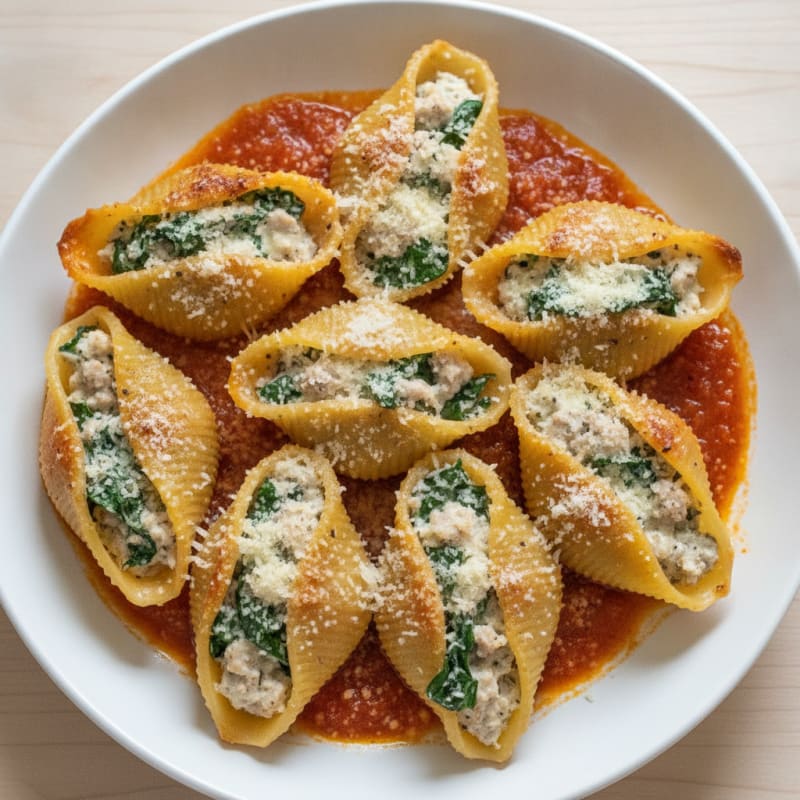 Spinach Ricotta Stuffed Shells with Marinara