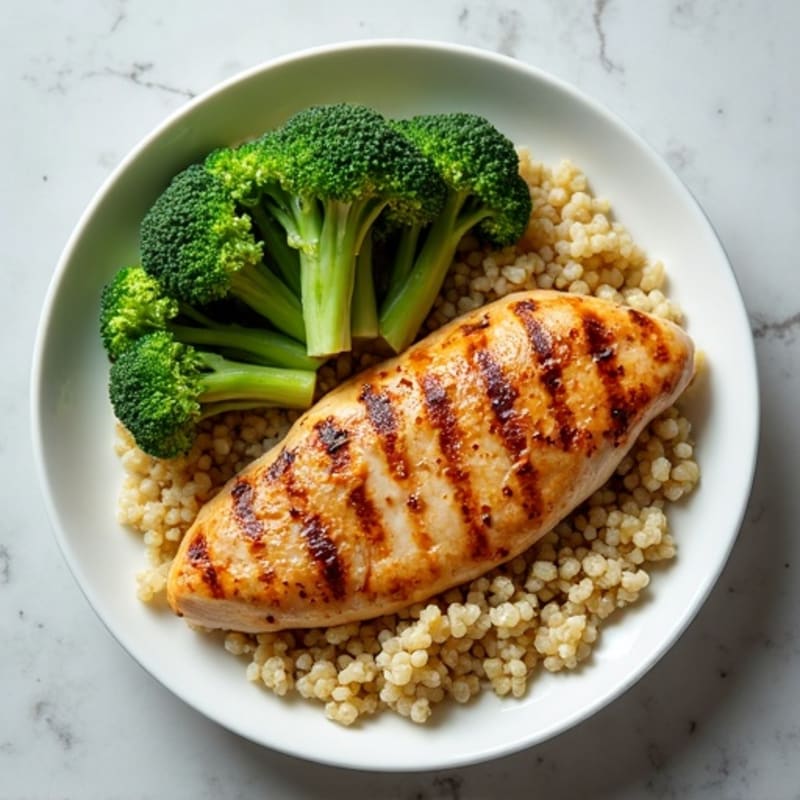 Grilled Chicken Breast with Steamed Broccoli and Quinoa