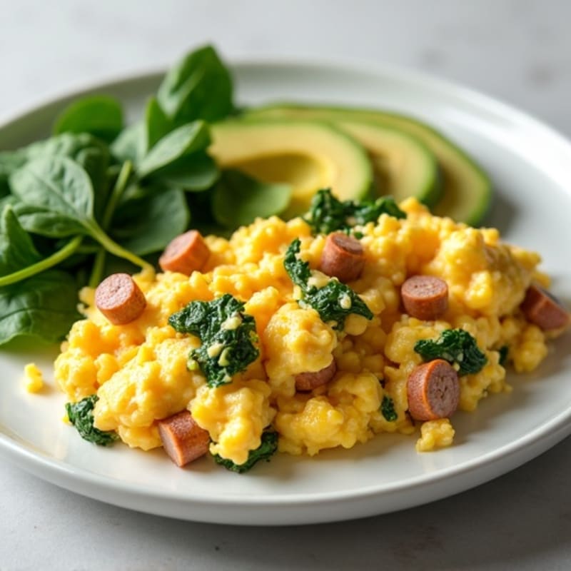 Egg White Scramble with Turkey Sausage and Spinach