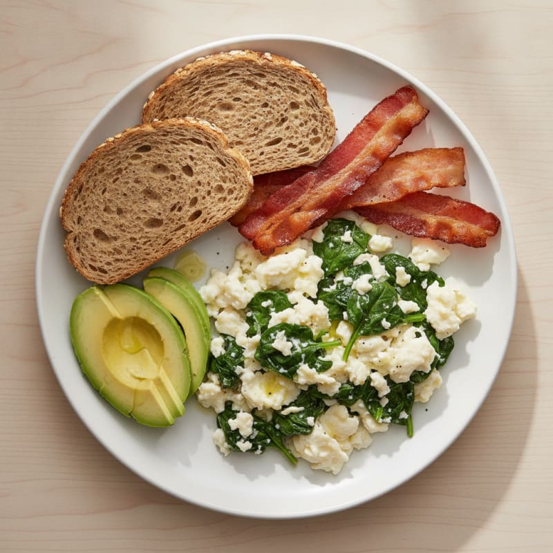 Egg White Scramble with Spinach and Turkey Bacon