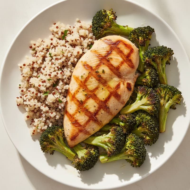 Grilled Chicken Breast with Roasted Broccoli and Quinoa
