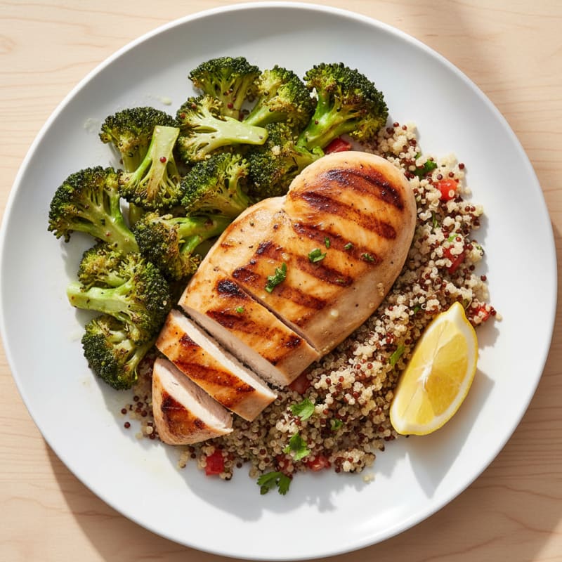 Grilled Chicken Breast with Quinoa and Roasted Broccoli