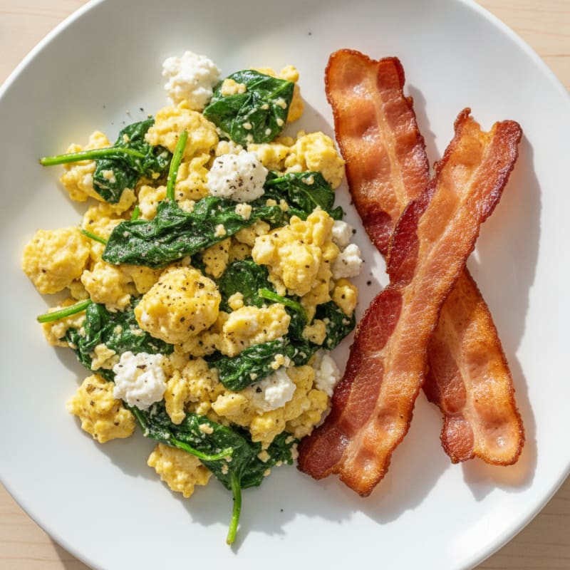 Cottage Cheese Scramble with Spinach and Turkey Bacon