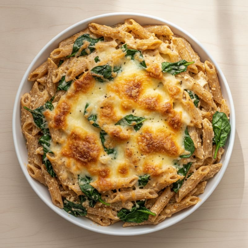 High-Protein Creamy Spinach Pasta Bake