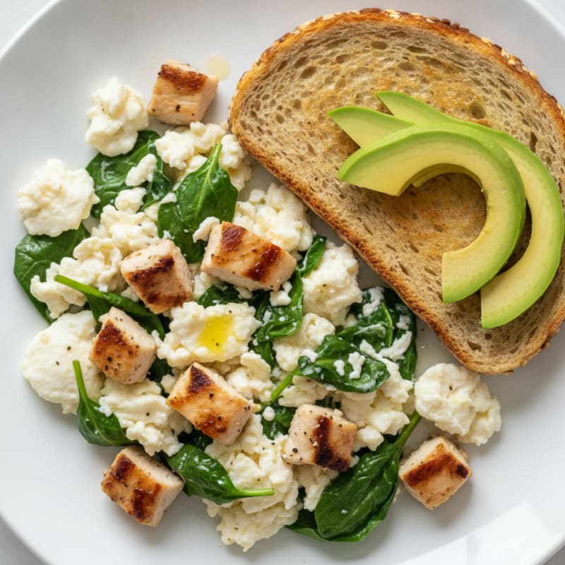 Scrambled Egg Whites with Grilled Chicken and Spinach