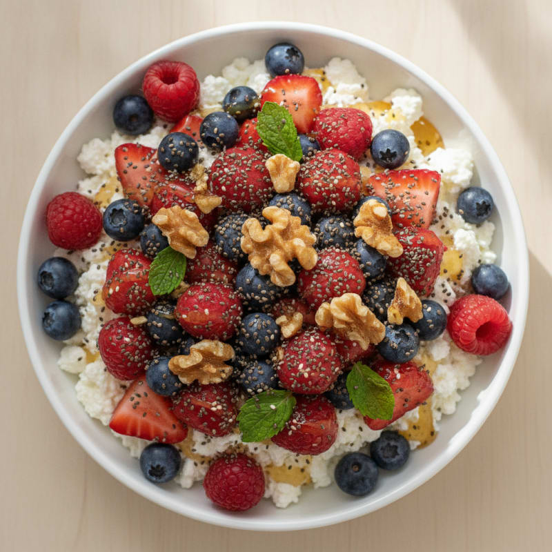 Cottage Cheese Berry Bowl with Chia Seeds