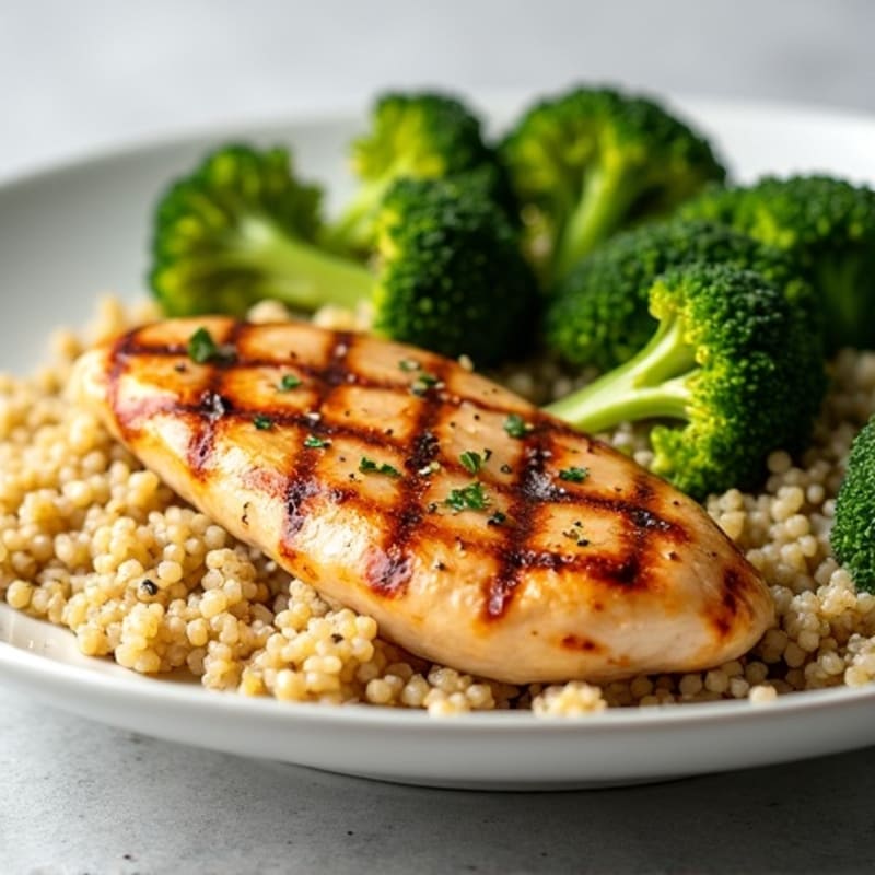 Grilled Chicken Breast with Quinoa and Roasted Broccoli