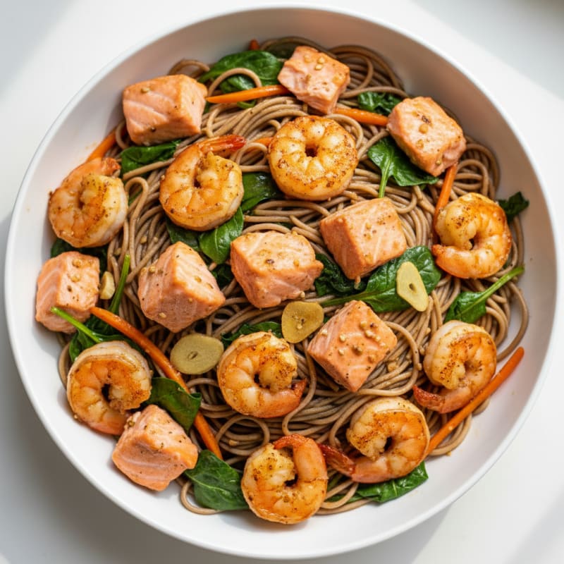 Shrimp and Salmon Noodle Bowl