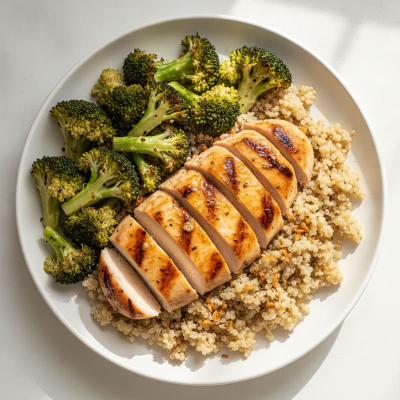 Grilled Chicken Breast with Roasted Broccoli and Quinoa