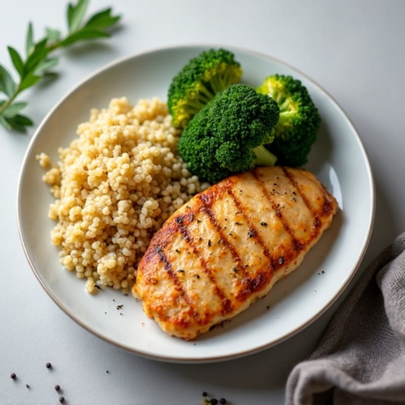 Grilled Chicken Breast with Roasted Broccoli and Quinoa