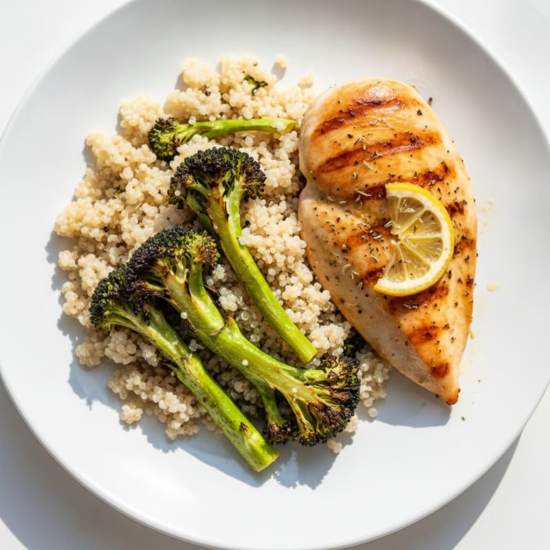 Grilled Chicken Breast with Quinoa and Roasted Broccoli
