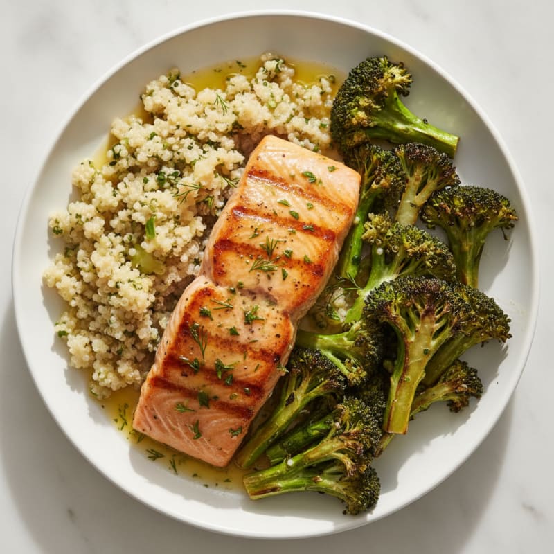 Grilled Lemon Herb Salmon with Quinoa and Roasted Broccoli