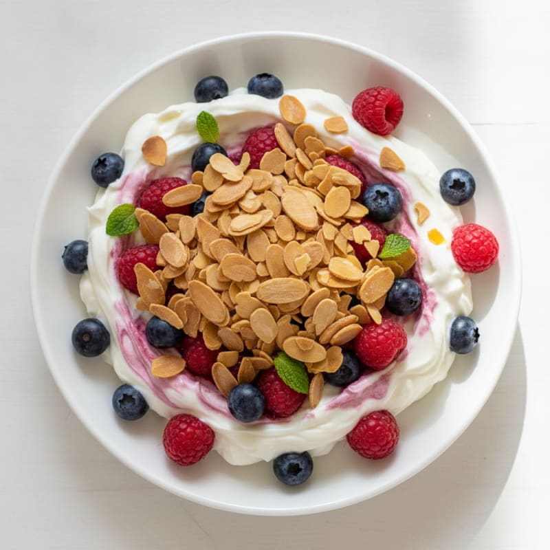 Greek Yogurt Protein Parfait with Mixed Berries and Almonds