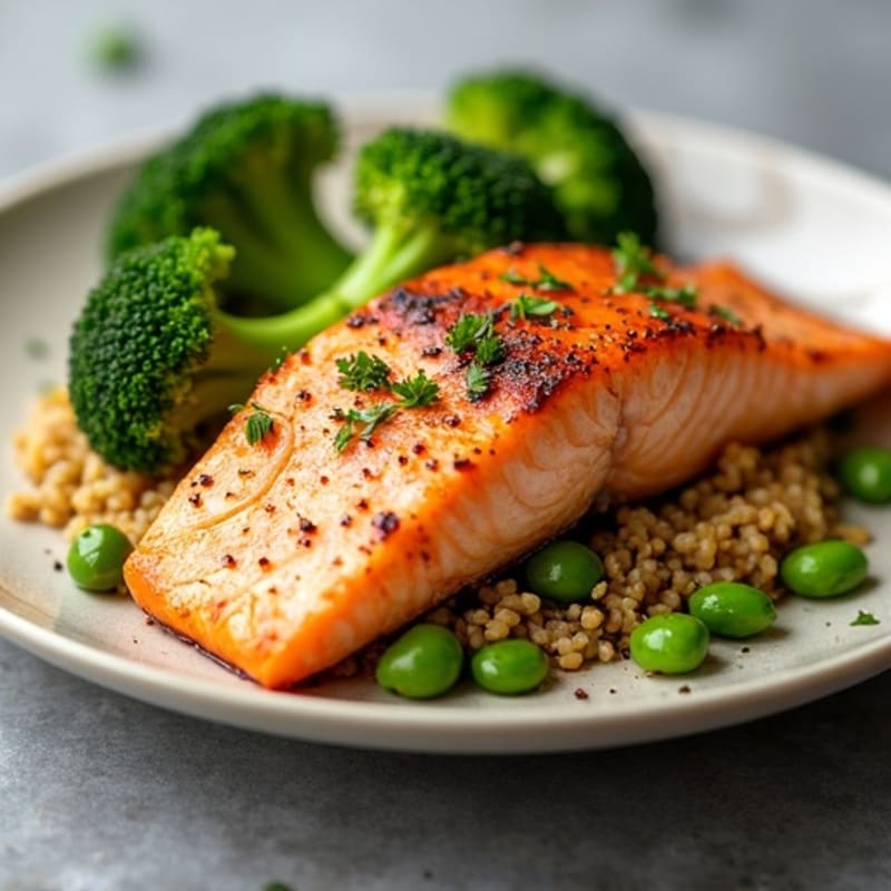 Pan Seared Salmon with Roasted Broccoli and Quinoa