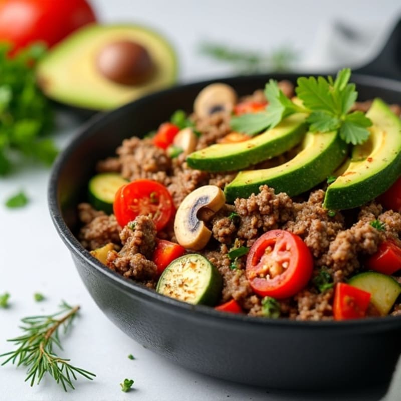 Herb-Seasoned Lean Ground Beef Skillet with Roasted Vegetables