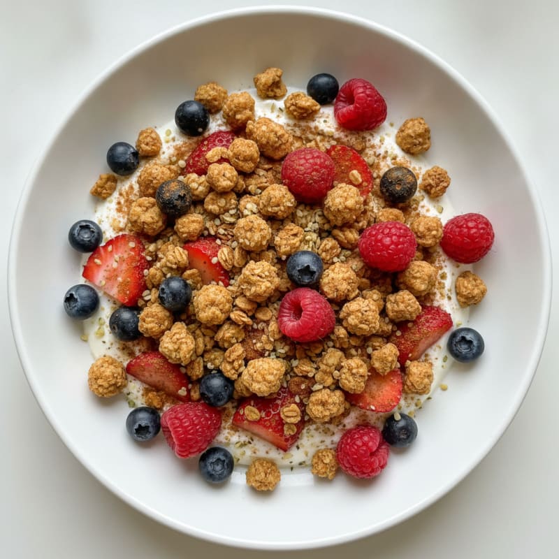 Greek Yogurt Bowl with Protein Granola and Mixed Berries
