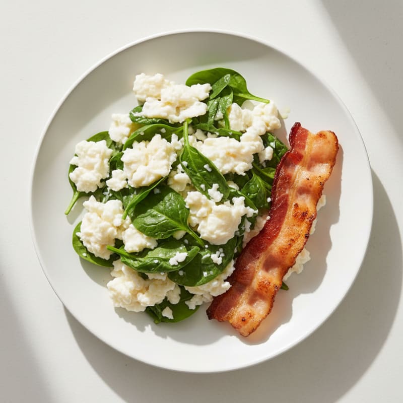 Egg White and Spinach Scramble with Grilled Turkey Bacon