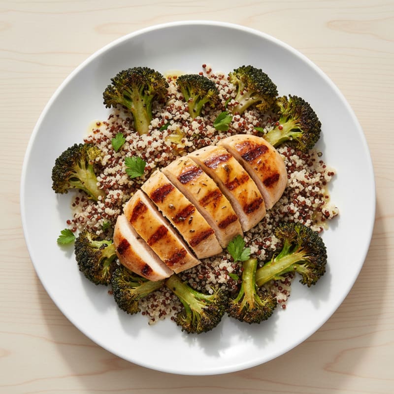 Grilled Chicken Breast with Quinoa and Roasted Broccoli