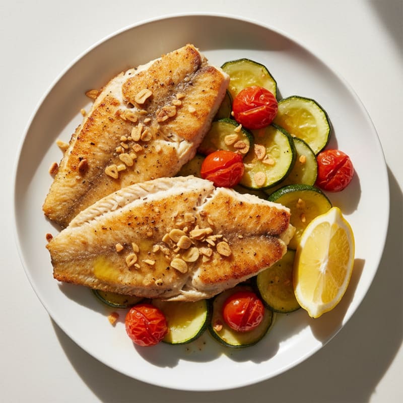 Seared Tilapia with Roasted Zucchini and Cherry Tomatoes