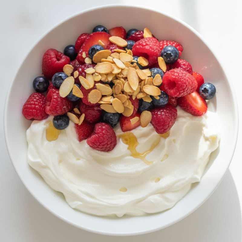 Creamy Greek Yogurt Protein Parfait with Mixed Berries and Almonds