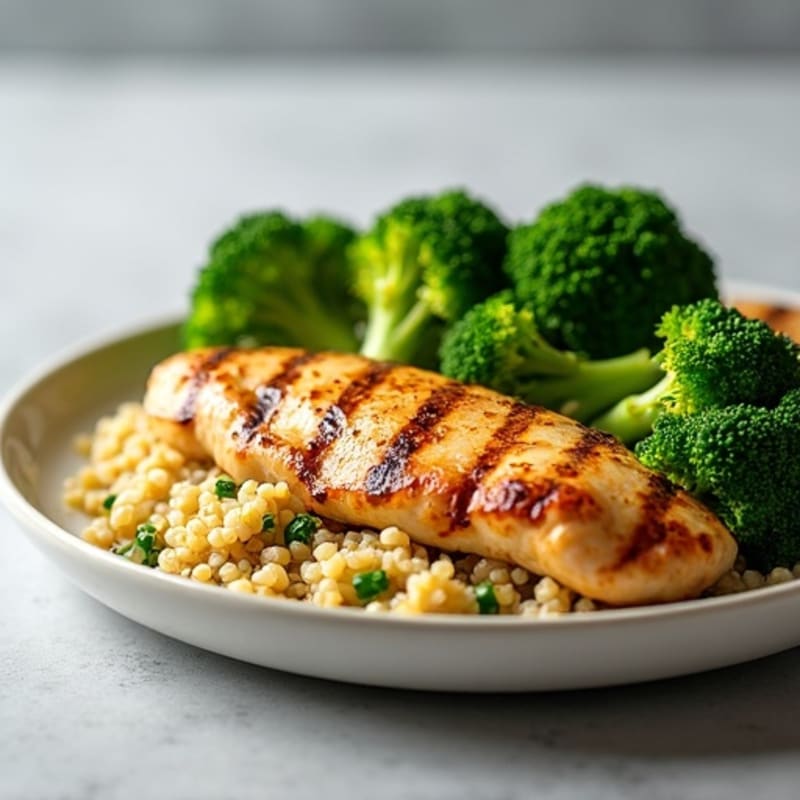 Grilled Chicken Breast with Quinoa and Roasted Broccoli