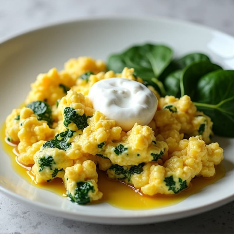 Fluffy Scrambled Eggs with Spinach and Feta