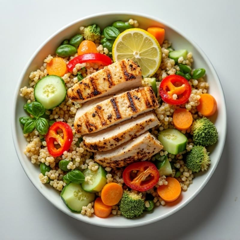 Grilled Chicken and Quinoa Salad with Crunchy Vegetables