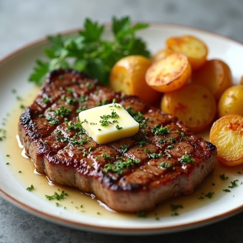 Herb-Garlic Butter Seared Steak with Roasted Baby Potatoes
