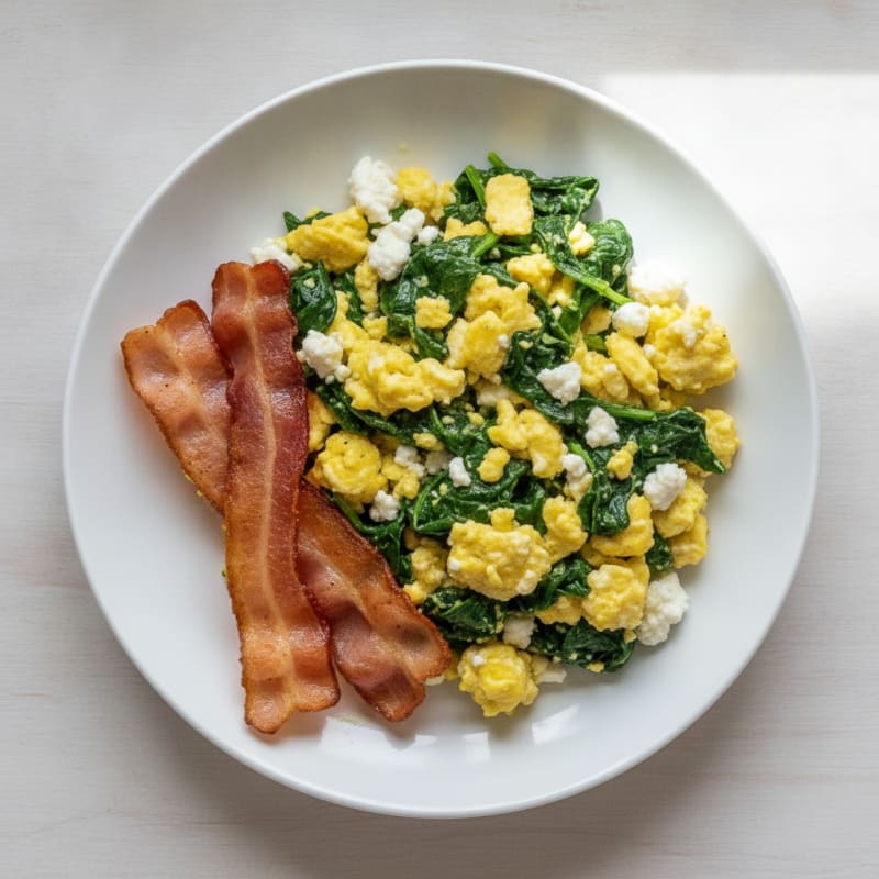 Cottage Cheese Scramble with Spinach and Turkey Bacon