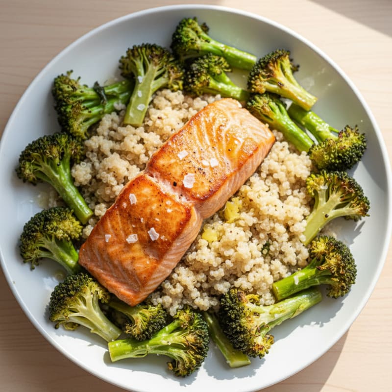 Seared Salmon with Roasted Broccoli and Quinoa