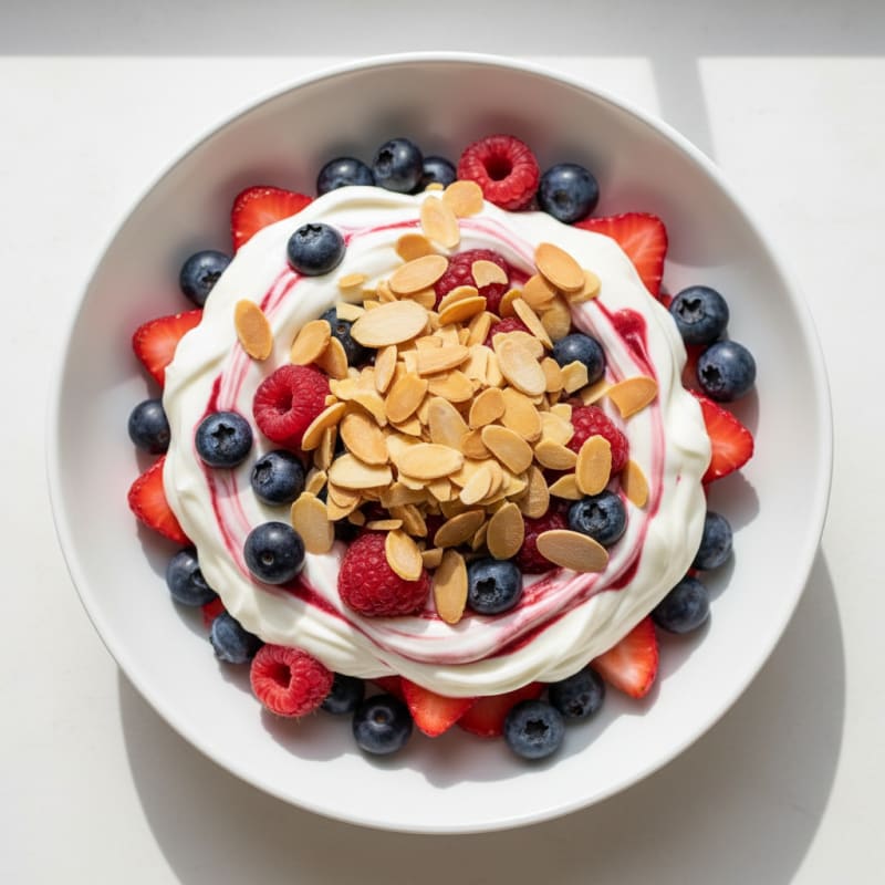 Greek Yogurt Protein Parfait with Mixed Berries and Almonds