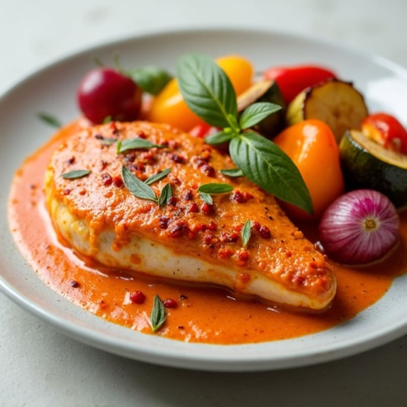 Creamy Spiced Tomato Chicken with Roasted Vegetables