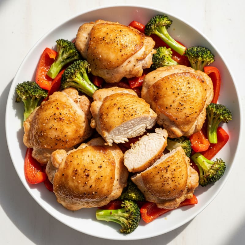 Crispy Air-Fried Chicken Thighs with Roasted Vegetables