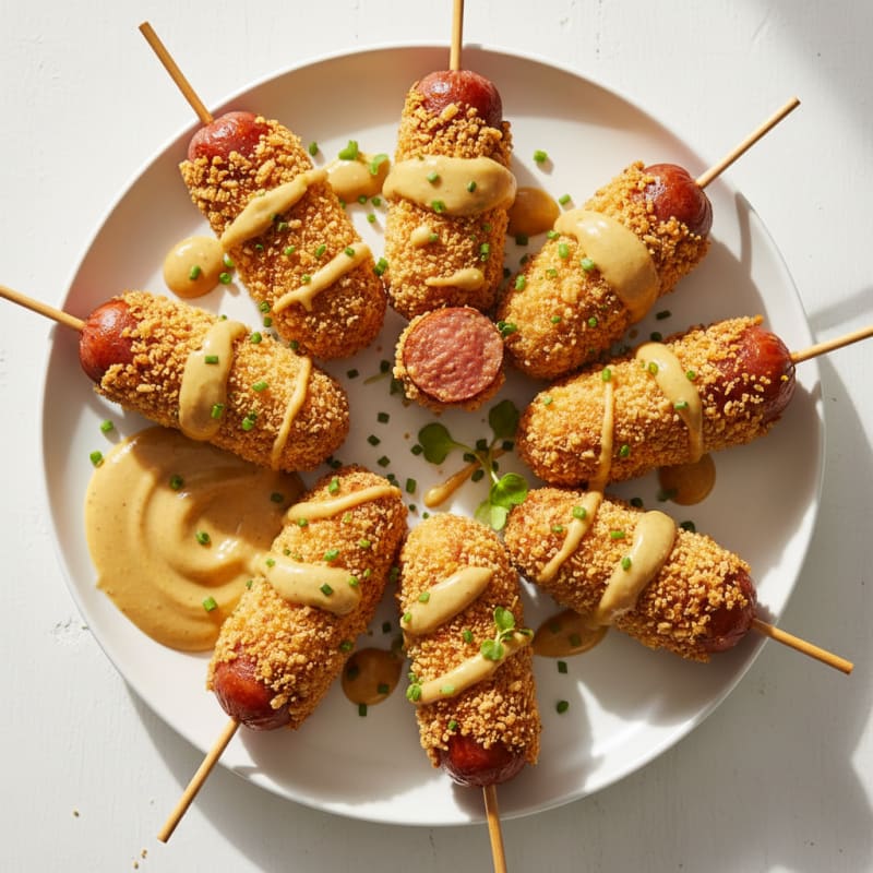 Crispy Golden Corn Dogs with Honey Mustard
