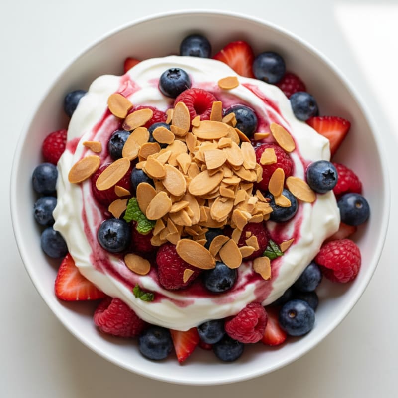 Greek Yogurt Protein Parfait with Mixed Berries and Almonds