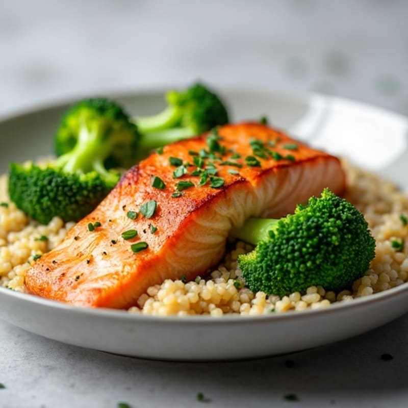 Seared Salmon with Steamed Broccoli and Quinoa