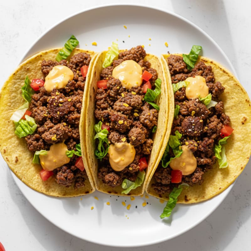 Seasoned Beef and Nacho Cheese Tacos