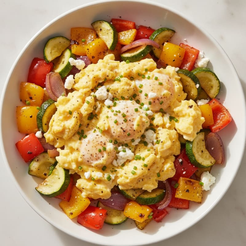 Hearty Scrambled Eggs with Roasted Vegetables