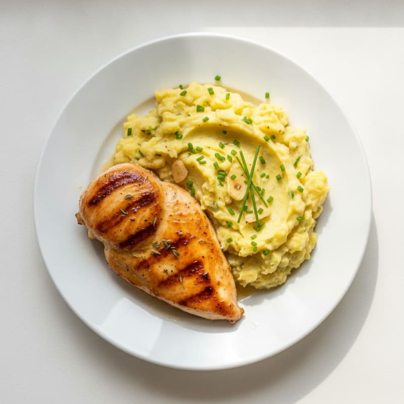 Buttery Garlic Mashed Potatoes with Pan-Seared Chicken