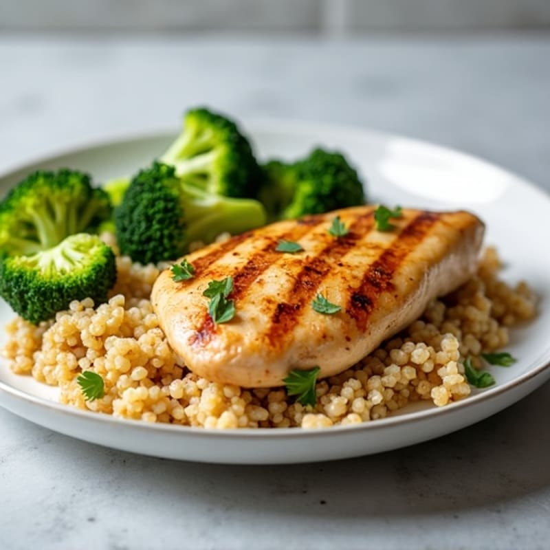 Grilled Chicken Breast with Roasted Broccoli and Quinoa