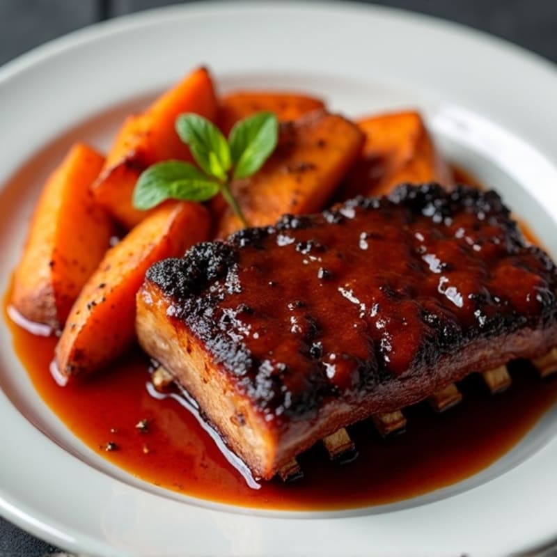 Slow-Smoked Tender BBQ Ribs with Roasted Sweet Potatoes