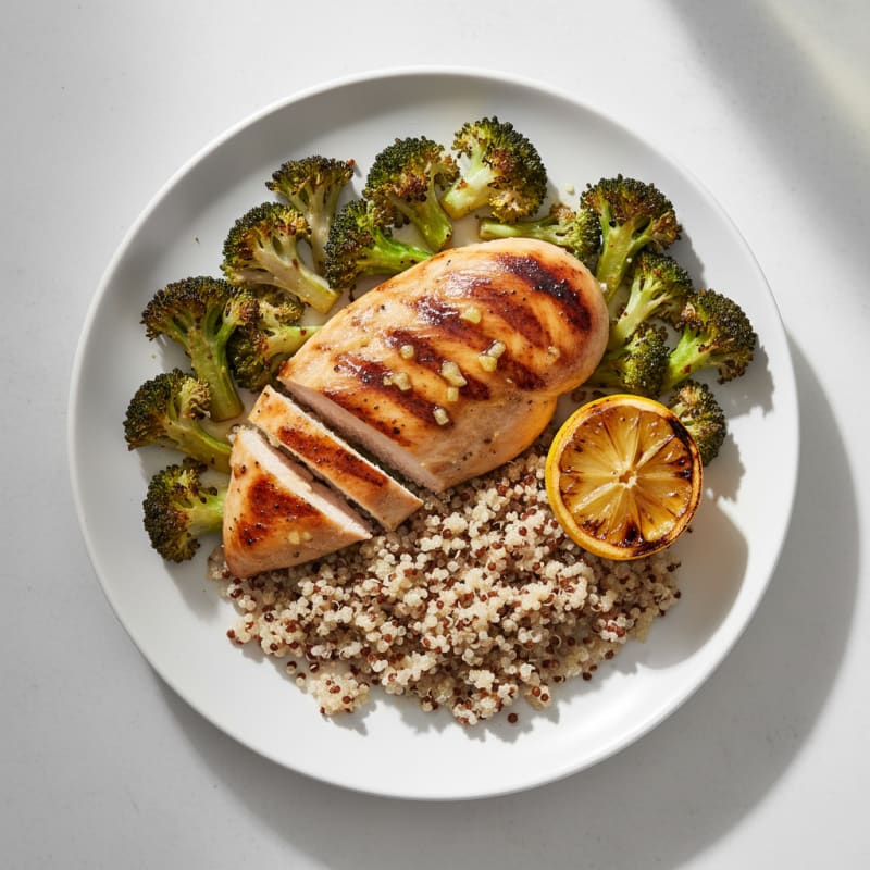 Grilled Chicken Breast with Quinoa and Roasted Broccoli